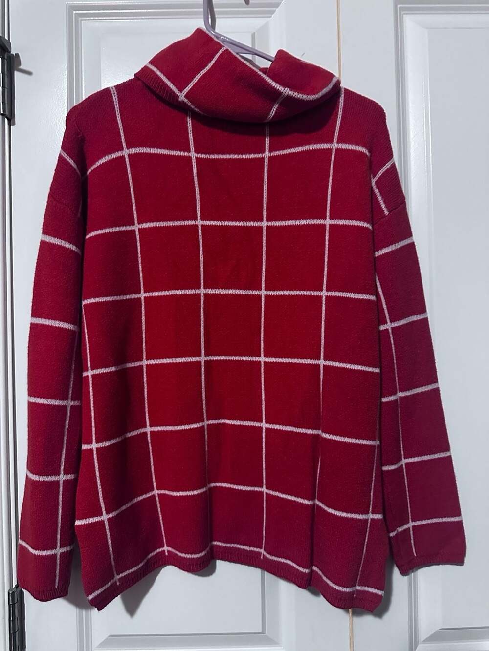 Ecowish Women's Orange and White Grid Print Turtleneck Knit Sweater